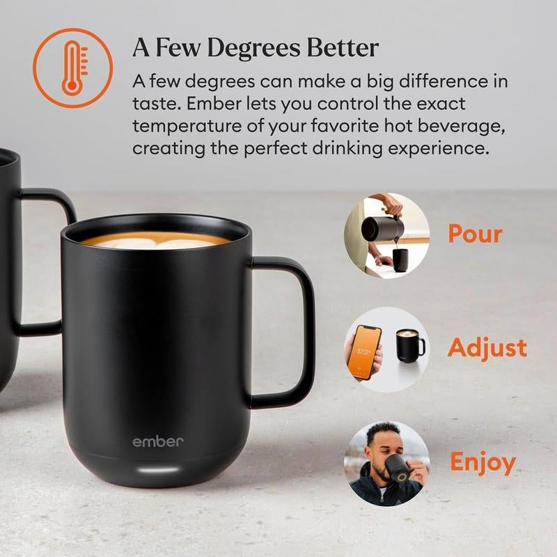 Ember Temperature Control Smart Mug 2, 10 Oz, App-Controlled Heated Mug with 80 Min Battery Life, Black Ceramic Cup for Coffee, Washable & Reusable